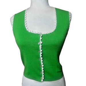 Vintage Lerner Shops Knit Sweater Button Vest Feminine Cottage Green Size Medium